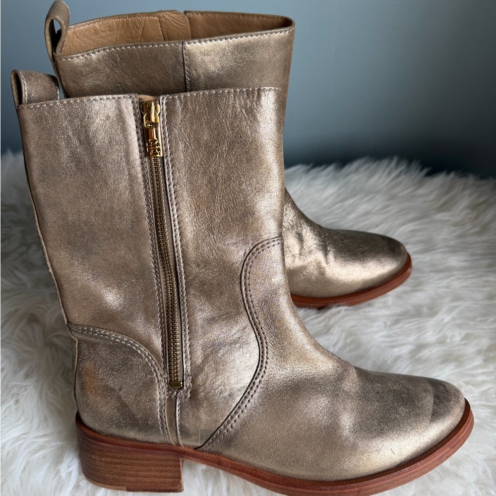 Tory Burch Metallic Gold Ankle Boots size 9